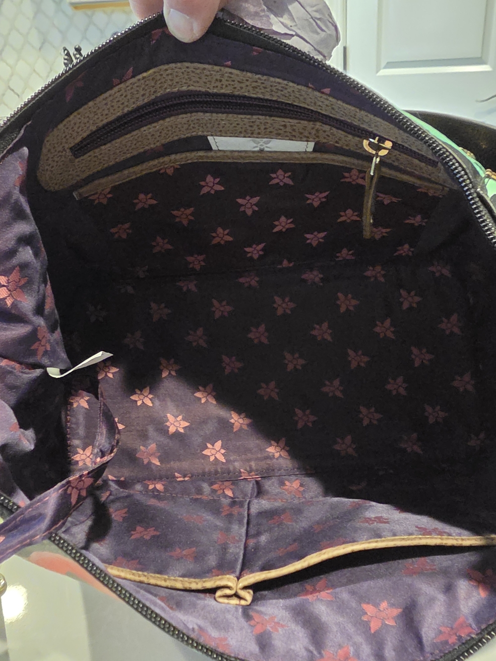 Anuschka Hand Painted Leather Satchel Shoulder Bag Flamingo - Picture 5 of 8